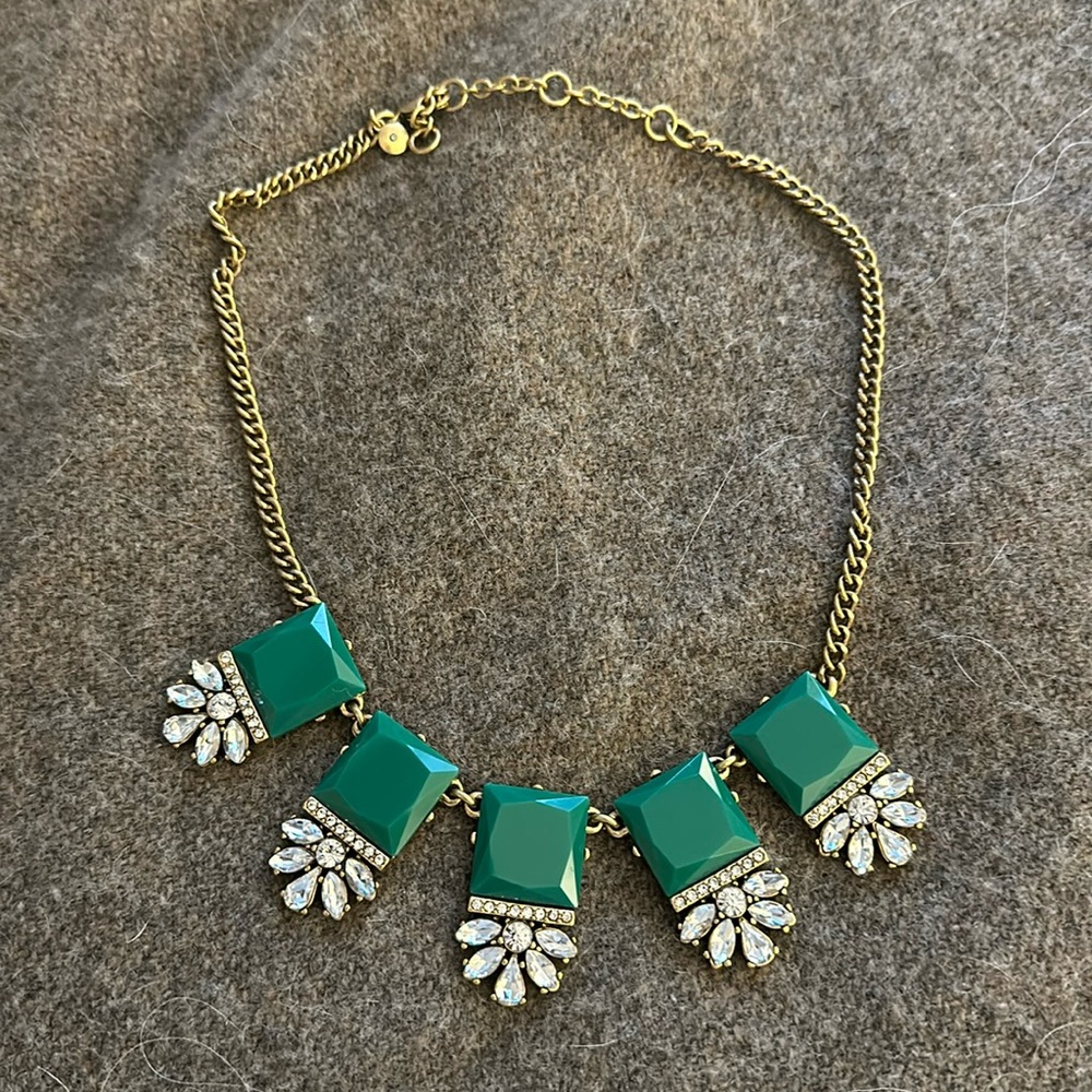 Jcrew green and rhinestone statement necklace